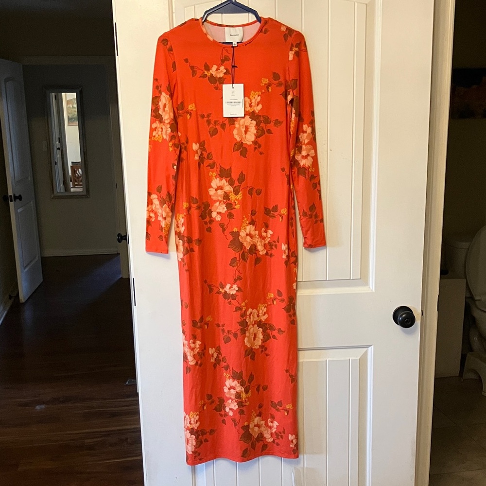 Stretch tencel long sleeve maxi Tommie Dress “coral bloom” floral small NWT